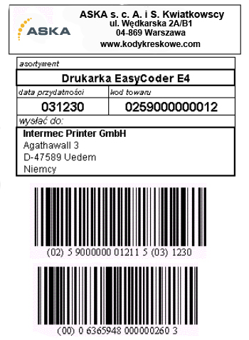 Przykładowa etykieta logistyczna